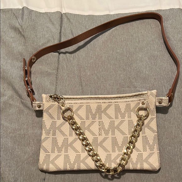 Michael Kors Cream and Gold Clutch with Monogram Design - Picture 1 of 2
